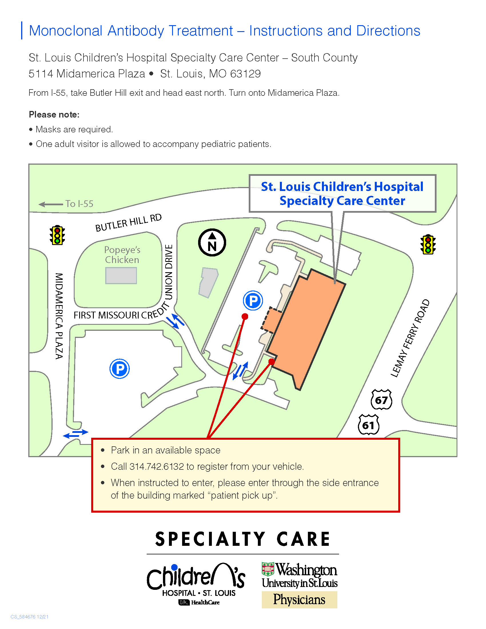 St. Louis Children's Hospital Specialty Clinic South County parking instructions