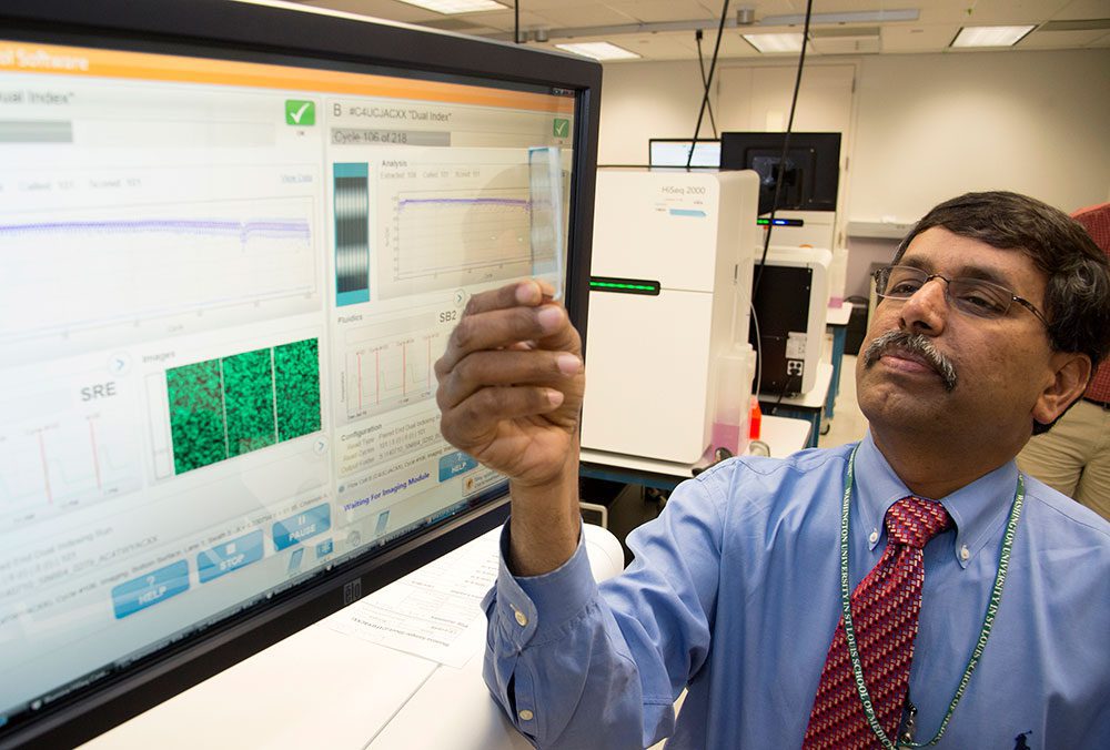 Siteman cancer doctor studying sample