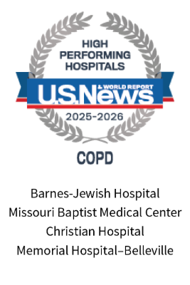 US News 2025-2026 High Performing Hospitals Badge COPD: Barnes-Jewish Hospital, Missouri Baptist Medical Center, Christian Hospital, Memorial Hospital-Belleville