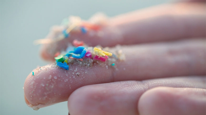 Hand holding small pieces of plastic