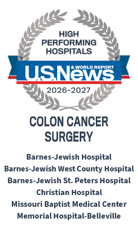 US News & World Report 2026-2027 Colon Cancer Surgery silver emblem for Barnes Jewish hospitals 