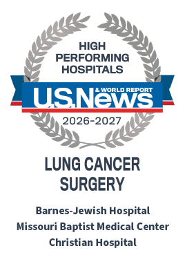 US News & World Report 2026-2027 Lung Cancer Surgery silver emblem for Barnes-Jewish, Missouri Baptist and Christian Hpsitals 
