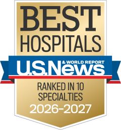 Gold emblem for "Best Hospitals: US News and World report, ranked in 10 specialties 2026-2027"