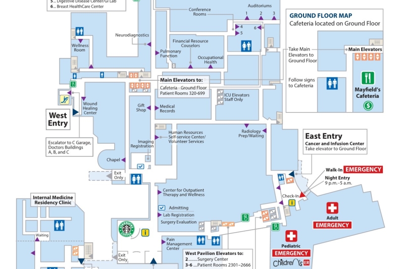 First floor map layout of Missouri Baptist Medical Center