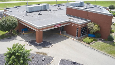 Aerial building photo of the Emergency Room at Parkland Health Center-Bonne Terre's entrance